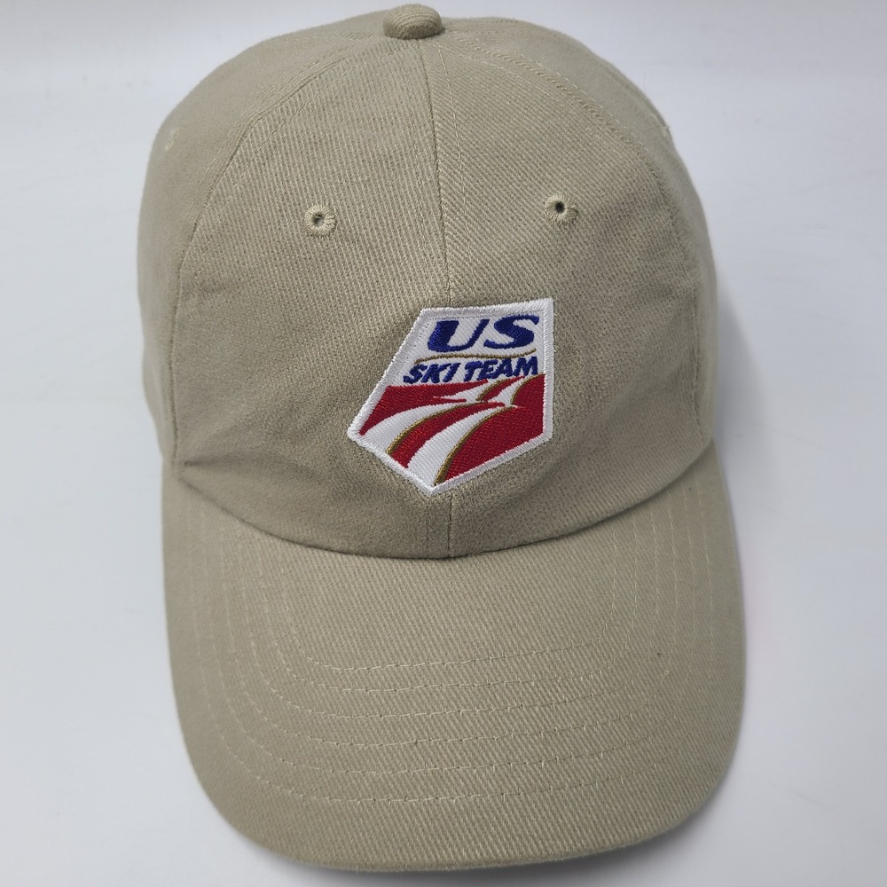 Vintage US Ski Team Hat Strapback (Fits Small) Beige Powered by Dannon Casual
